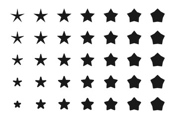 Star shapes set, from sharp to blunt. vector illustration isolated on white background.