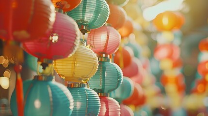 Fototapeta na wymiar Close up of colorful chinese paper lanterns for new year celebration