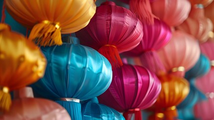 Close up of colorful chinese paper lanterns for new