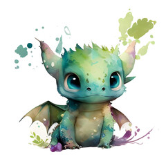 Watercolor baby dragon