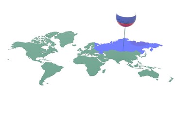 Earth map with the Russia nation highlighted and placeholder colored with flag colors. © albasu