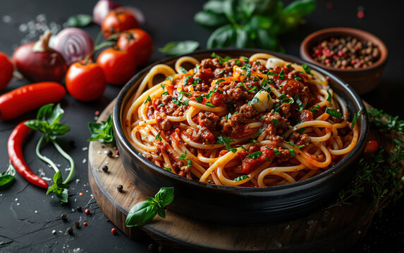 spaghetti on plate,created with Generative AI tecnology.