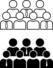 Crowd Icons. Black and White Staff Unity Vector Icon. Network of User Groups. Corporate Team Group