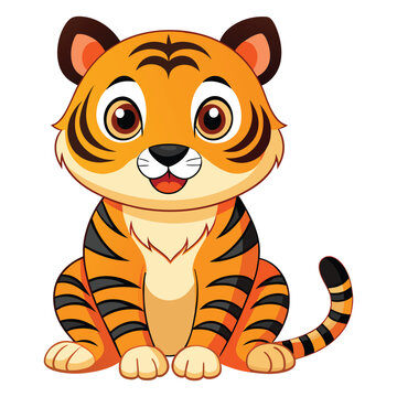 Vector of cute tiger cartoon sitting on white