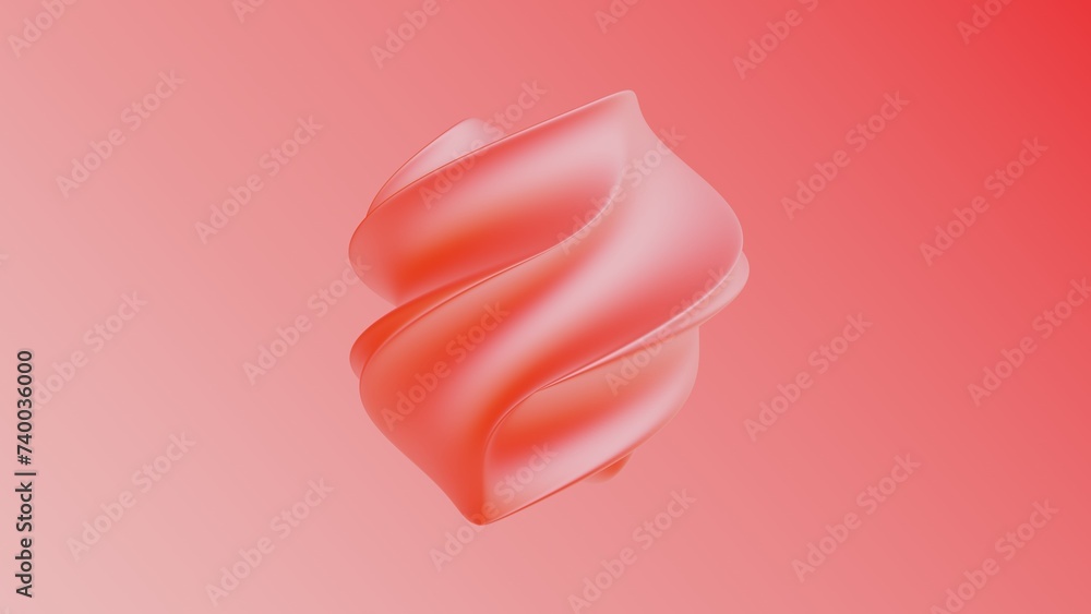 Poster 3d abstract peach pink dreamy color background. liquid blob shape with ripples waves. smooth sphere 