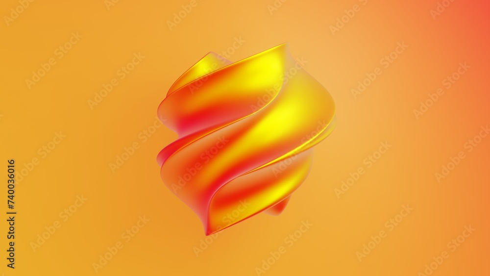 Poster 3d abstract orange red background. liquid shape with ripples and waves in space. fluid blob blub mor