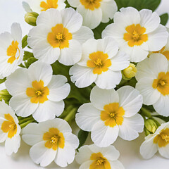 Fototapeta premium Top view of spring white primrose flower blossoms