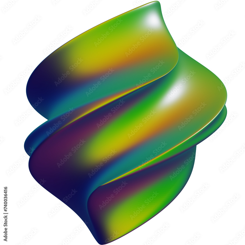 Poster 3d abstract gradient green purple multicolored shape element isolated png. liquid art of surreal fly