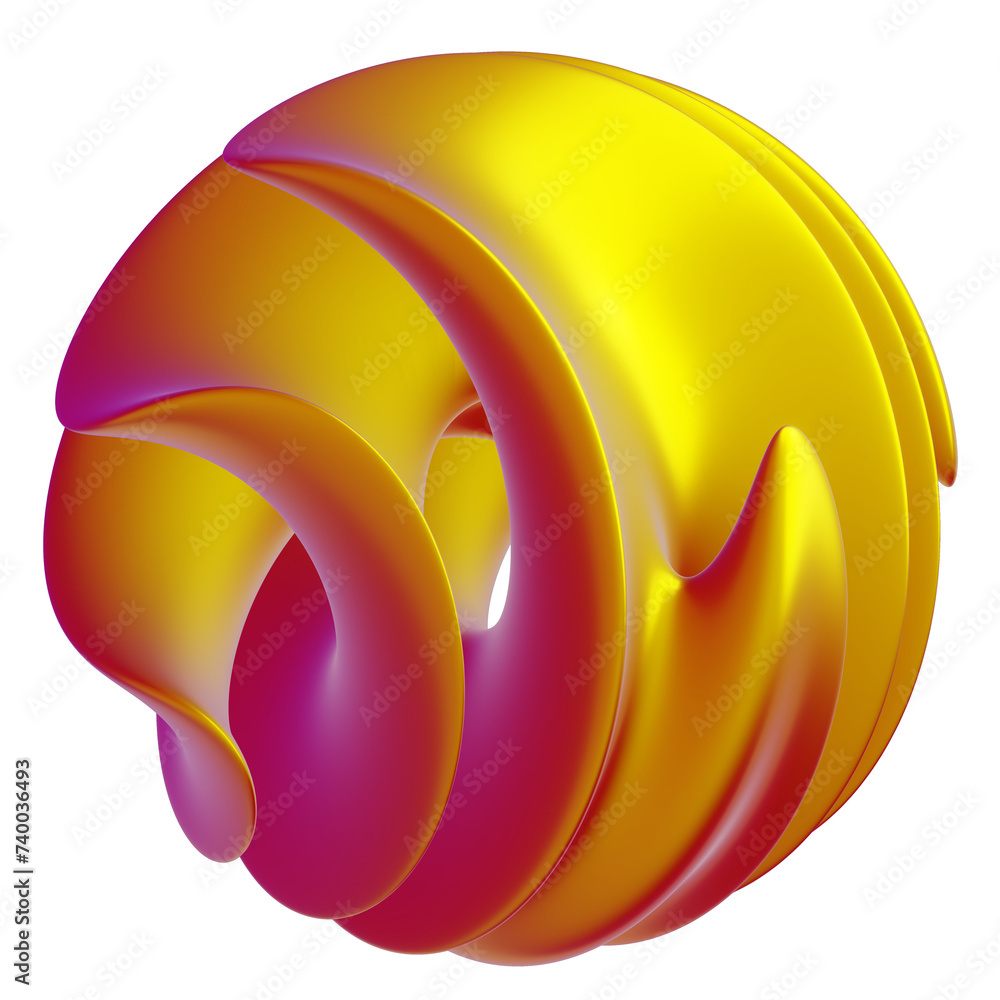 Aufkleber 3d abstract gradient orange purple shape element isolated png. liquid art of surreal flying alien ba