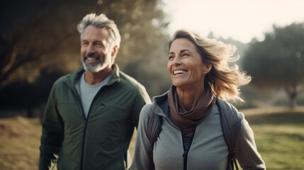 Obraz premium Happy senior couple in autumn park