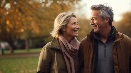 Fototapeta premium Happy senior couple in autumn park