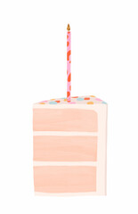 Beautiful hand drawn birthday party cake with candle clip art stock illustration - 740037296