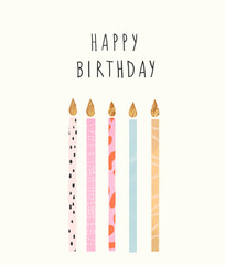 Beautiful hand drawn birthday party clip art stock illustration. Birthday candles invitation.