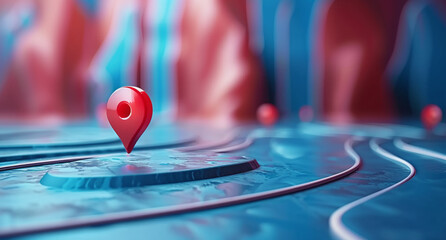 Red location pin on a map, symbolizing travel destination or navigation concept.