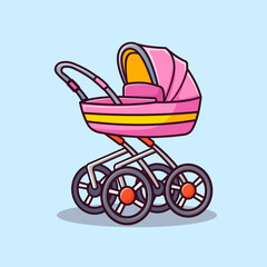 Baby Stroller Vector, Illustration, Isolated Icon