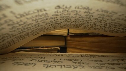 Profound stories and teachings on holy pages, old religious jewish Torah book. Rare timeless literature. Museum piece from library. - Powered by Adobe