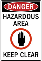 Hazardous area warning sign and labels