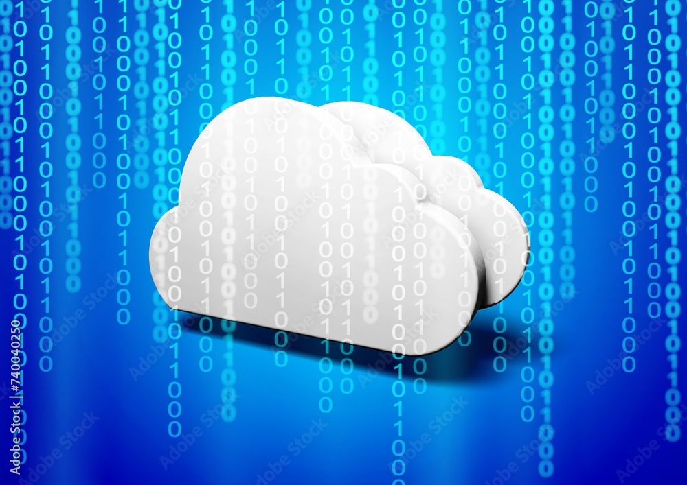 Poster Virtual computing concept with white cloud in sky