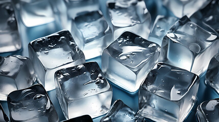 Close-up view of a pile of ice cubes, perfect for adding refreshment to any drink - obrazy, fototapety, plakaty