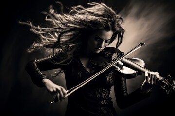 Fototapeta premium Free strings: violinist in the musical wind