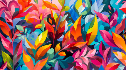 Vibrant Abstract Floral Mural Digital Art Background