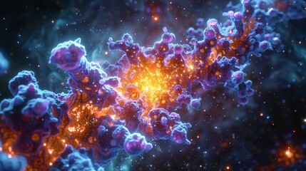 Enzyme structure catalyzing the fusion in a stars core its active site a crucible of nuclear alchemy - obrazy, fototapety, plakaty