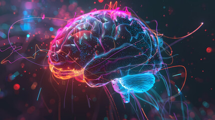 Vibrant Digital Brain Illustration With Neon Colors