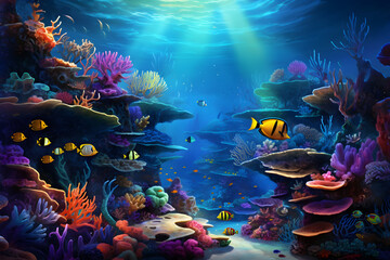 Fototapeta na wymiar The Mesmerizing Beauty of Aquatic Life. Underwater Exploration in Tropical Ocean.