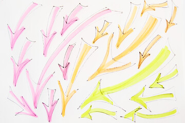 Modern abstract art set of arrows on white background. Hand Drawing of arrows in an artistic style