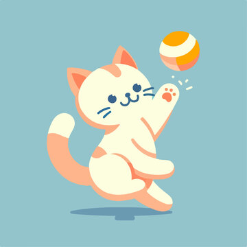 Illustration of a cat playing with ball. simple and minimalist