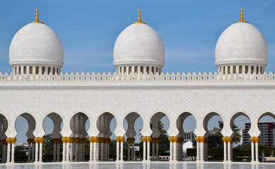 Abu Dhabi, United Arab Emirates: January 25, 2024 - Close view of Sheikh Zayed Grand Mosque, Abu...