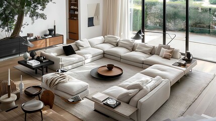 A living room with a Scandinavian style sectional sofa, perfect for lounging and entertaining