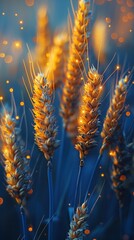 Glucose structure projected onto a field of wheat turning each stalk into a glowing pillar of sustenance