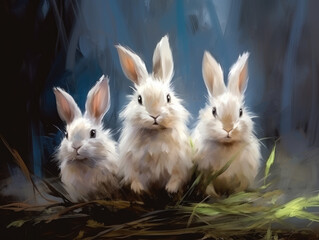 Three rabbits. Digital art.
