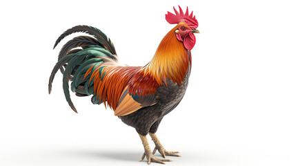 rooster standing isolated on a white background - obrazy, fototapety, plakaty