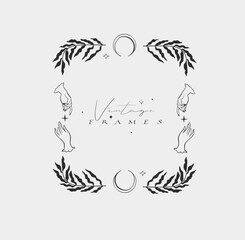 Hand drawn vector abstract outline,graphic,line vintage baroque ornament floral frame in calligraphic elegant modern style.Baroque floral vintage outline design concept.Vector antique frame isolated. - 740045447