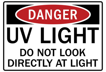 Ultraviolet warning sign and labels UV light, do not look directly at ligh