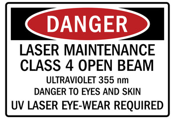 Fototapeta premium Ultraviolet warning sign and labels laser maintenance class 4 open beam. Danger to eyes and skin