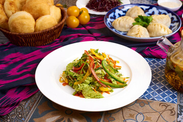 salad of fresh vegetables. oriental background