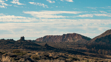 Desert landscape with volcanic mountains