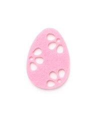 Felt easter egg isolated on white, top view