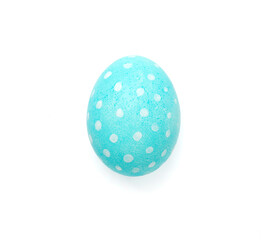 Blue painted easter egg isolated on white, top view
