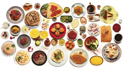 many different dishes on a white background