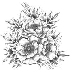 line art floral black and white background . design for coloring book