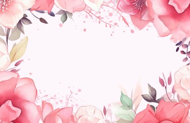 Pink floral watercolor frame background illustration