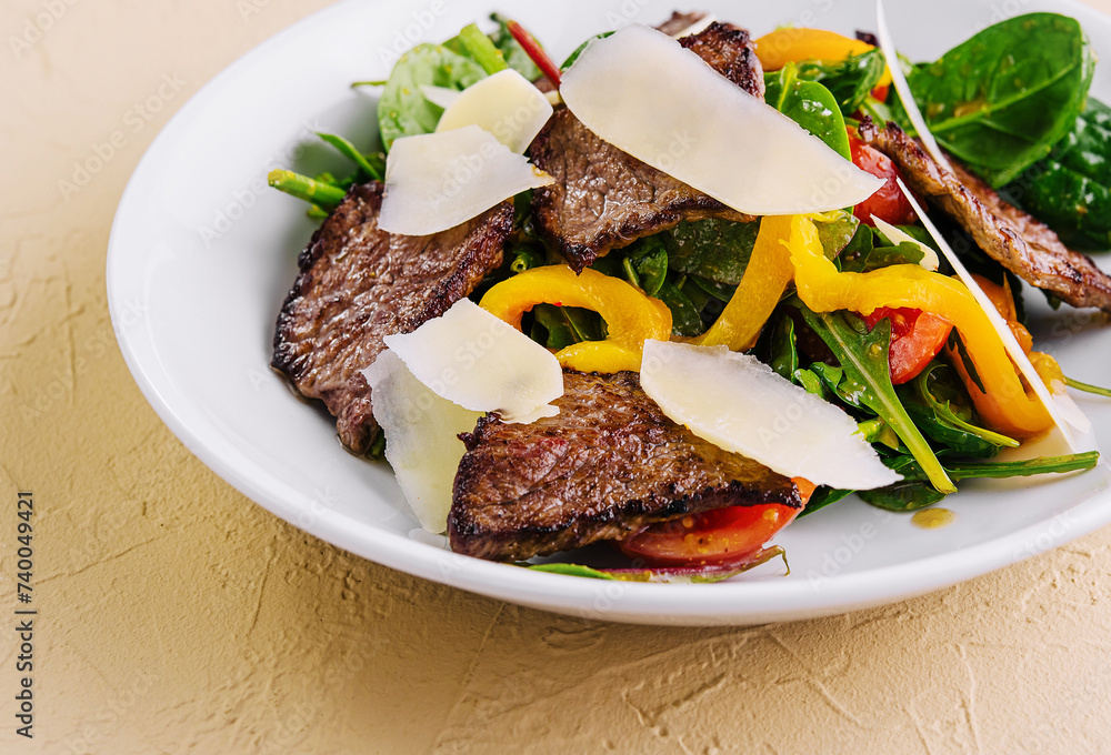 Wall mural beef salad with basil, arugula and pepper