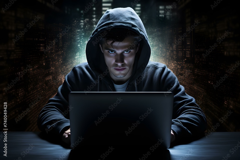 Poster symbolizing cyber crime and security: exploring the dark web hacker. concept cyber crime, dark web, 
