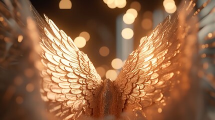 white wings on a brown background with soaring lights