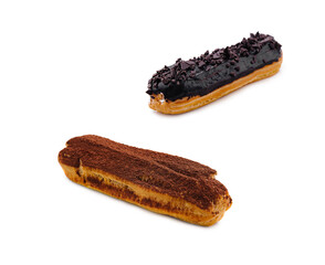 Eclairs with Chocolate Cream on White