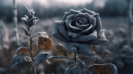 A black frozen rose that has dried up